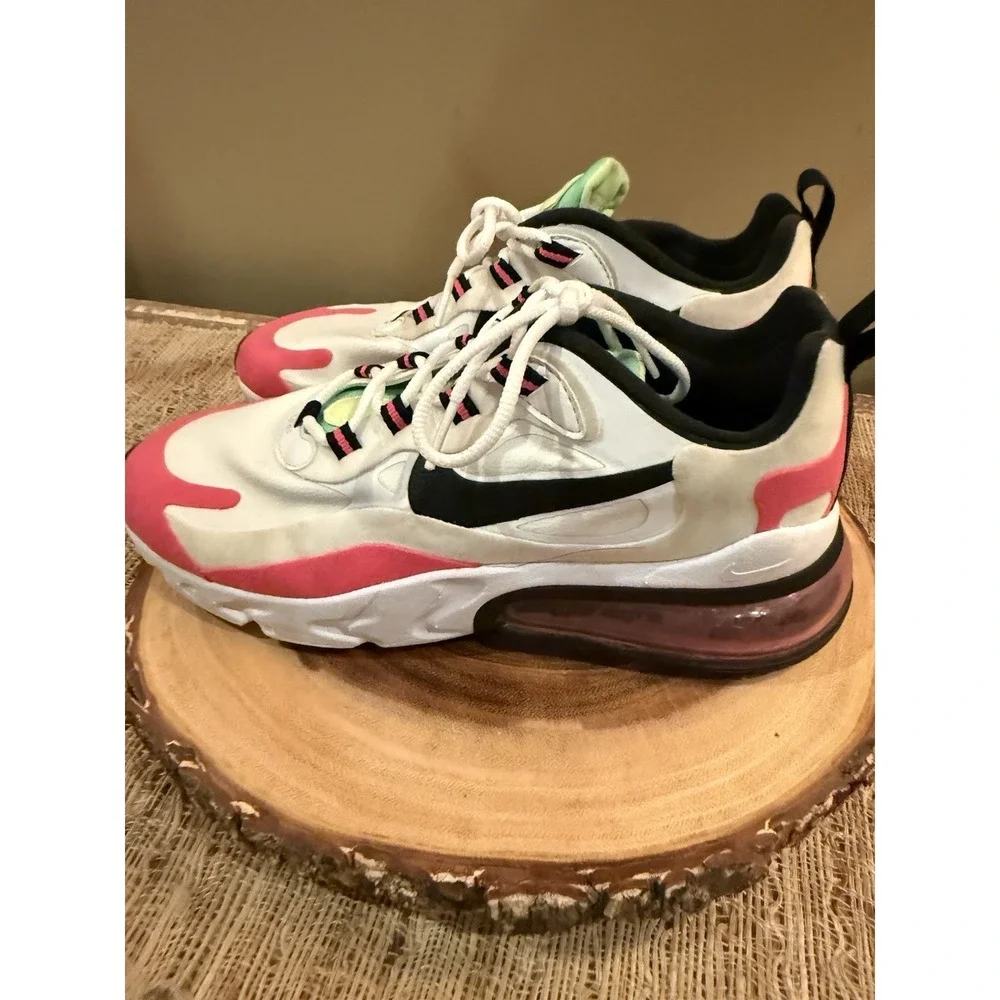 Nike Air Max 270 React Shoes Womens Size 7 White Black‎ Pink Volt CJ0619-101